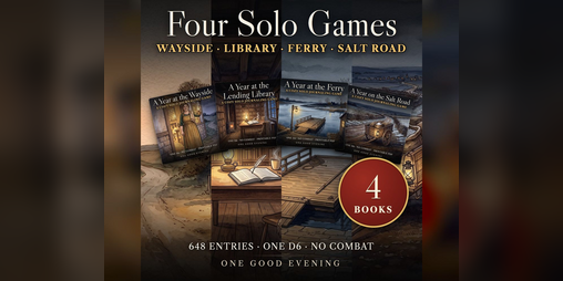 Cover image for Cozy Inn, Library, River Ferry, Salt Cart — 4 Solo Journaling RPGs Bundle (writing prompts, printable PDF, no combat)