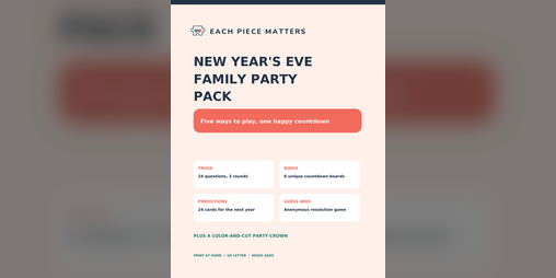 Cover image for New Year's Eve Family Party Games | Trivia, Countdown Bingo, Predictions | US Letter PDF
