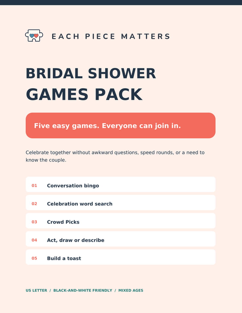 Cover image for Bridal Shower Games Pack | 5 Inclusive Printable Party Games | US Letter PDF