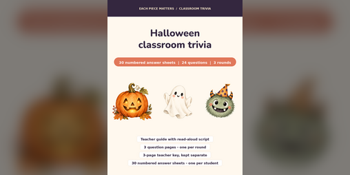 Cover image for Halloween Classroom Trivia | 24 Questions + 30 Numbered Answer Sheets + Teacher Key
