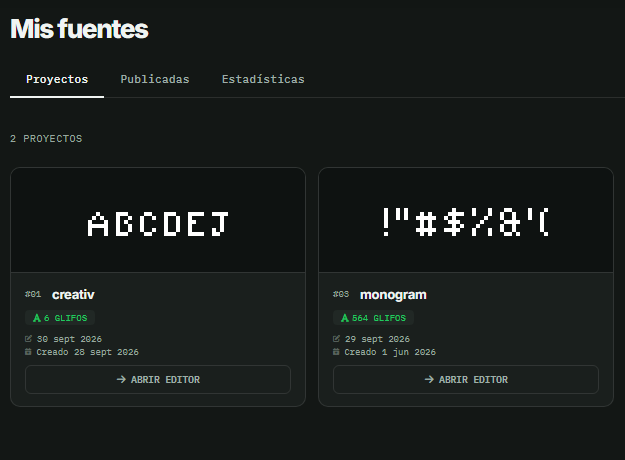 Vista previa de una fuente mientras se edita, con el texto de prueba compuesto