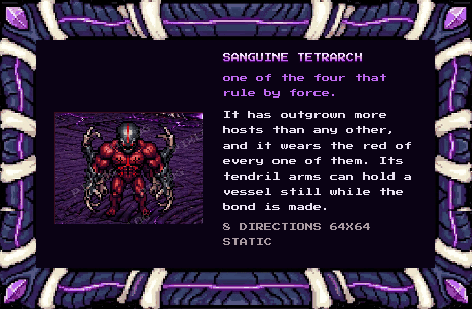 Sanguine Tetrarch, one of the four that rule by force. 8 directions, 64x64, static.