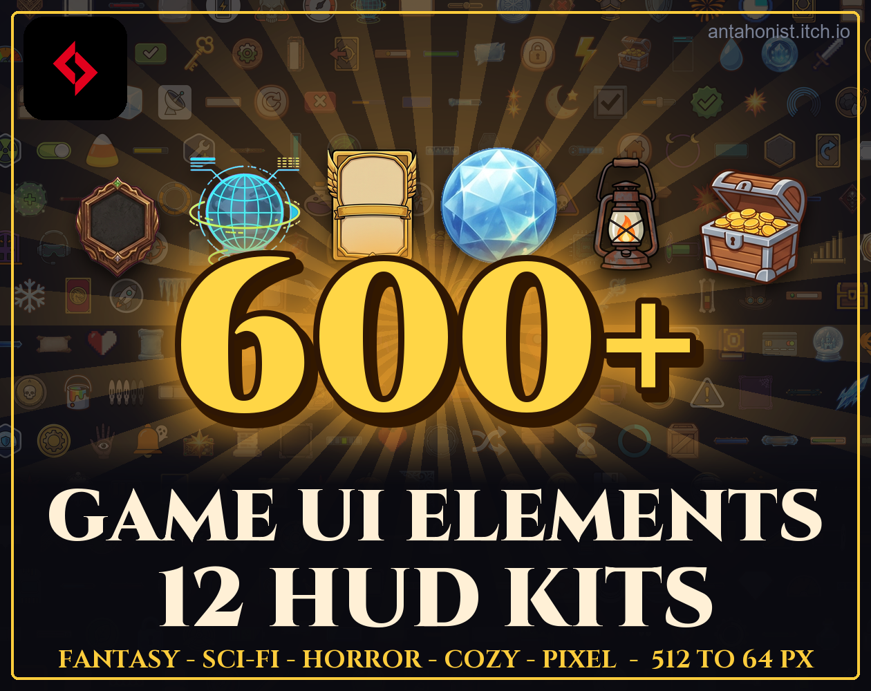 600+ Game UI Elements - Mega Pack: 12 HUD Kits by Antahonist
