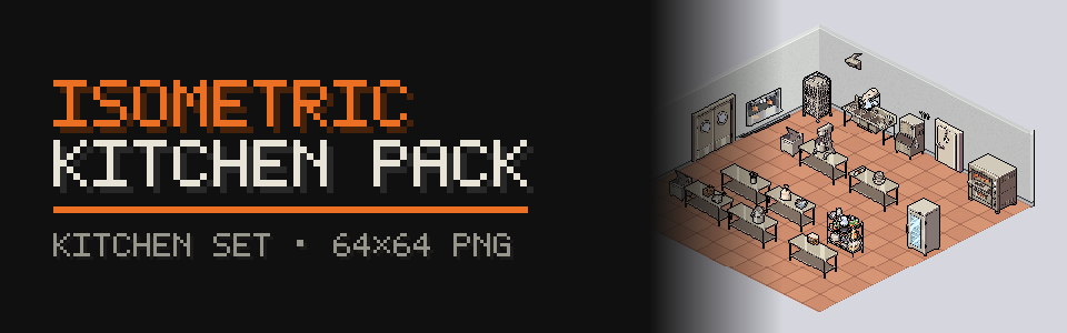 Isometric Restaurant Kitchen Pack: 46 Sprites (32 Objects + Room Set)