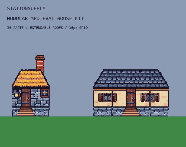 Modular Medieval House Kit: 34 Pixel-Art Building Parts (16px Grid) by ...