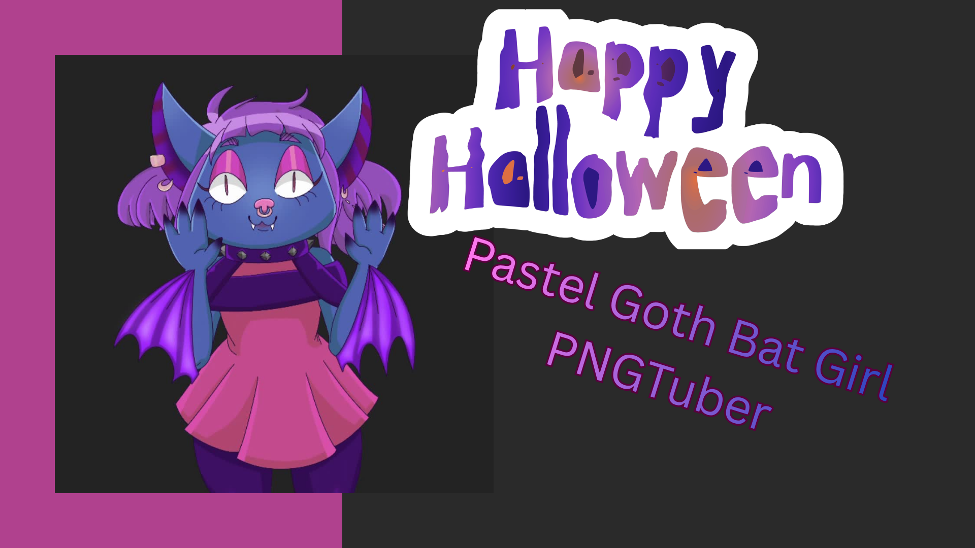 Cover image for Happy Halloween! Pastel Goth Bat girl PNGTuber! For PNGTuber remix!