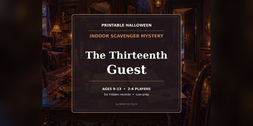 Cover image for The Thirteenth Guest — Printable Halloween Indoor Scavenger Mystery