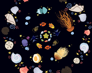circular rings of drawn aquatic life