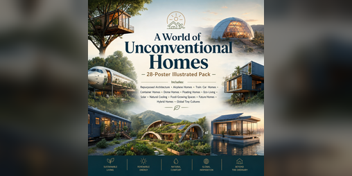 Cover image for A World of Unconventional Homes — The Complete 28‑Poster Illustrated Pack