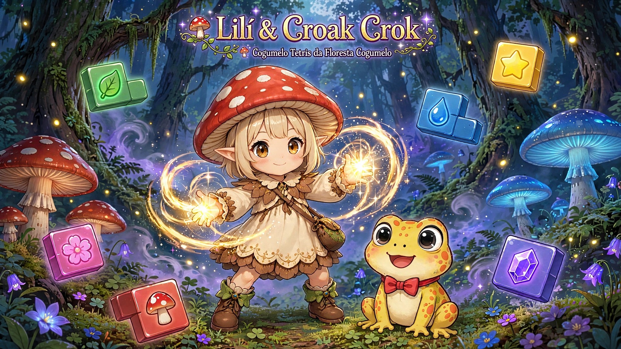 Cover image for Lili & Croak Crok - Cogumelo Tetris da Floresta Cogumelo