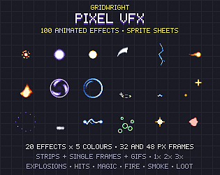 Gridwright Pixel VFX: 100 Pixel Art Effects, Animated Sprite Sheets