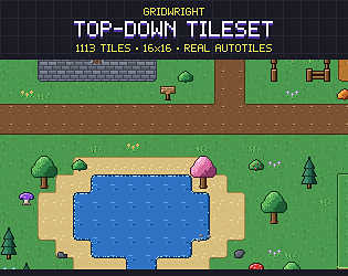 Gridwright Top-Down Tileset: 16x16 Pixel Art Autotiles (1113 tiles)