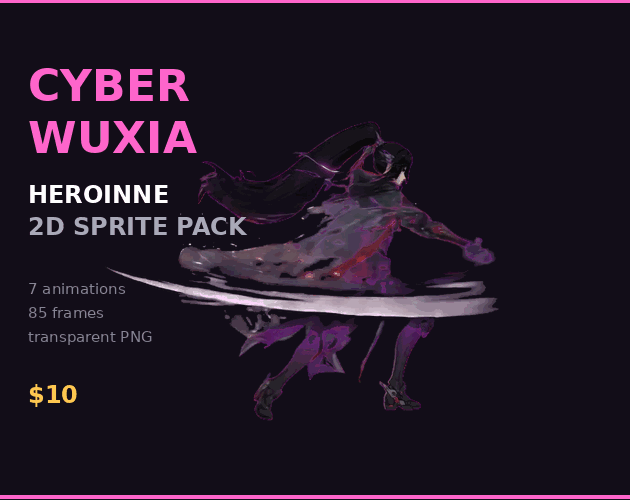 Cyber Wuxia Heroine — 2D Animated Sprite Pack