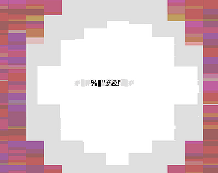 gridded chunky blocks of pink hues in background with white / grayscole blocks in center and text characters like %$