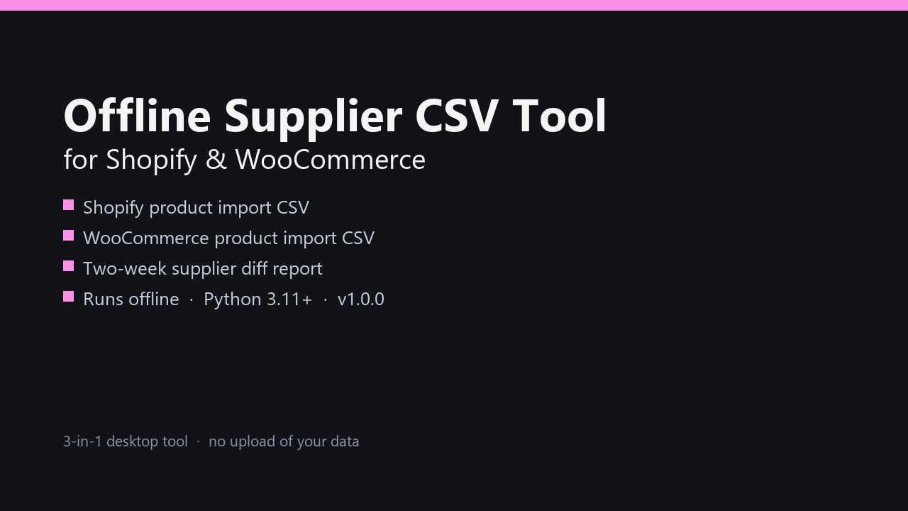 Cover image for Offline Supplier CSV Tool for Shopify and WooCommerce