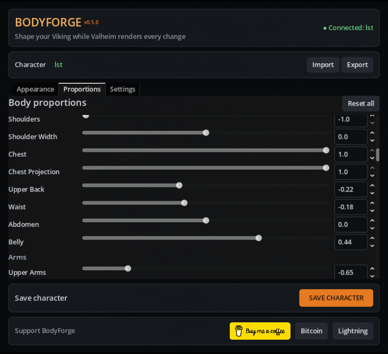 Cover image for BodyForge - live character editor for Valheim