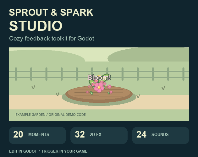 Cover image for Sprout & Spark Studio — Cozy Feedback Toolkit for Godot