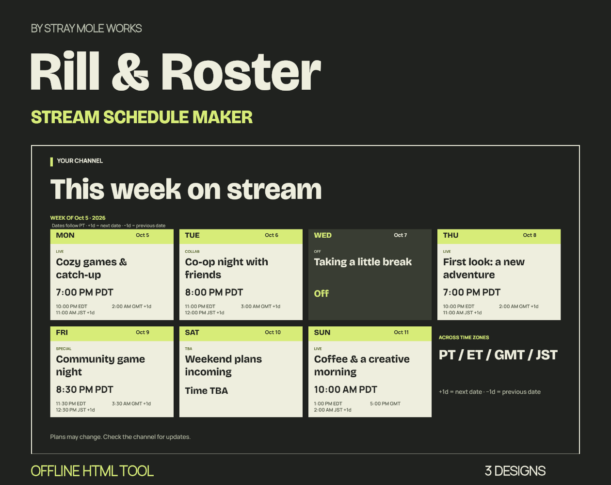 Cover image for Rill & Roster — Stream Schedule Maker