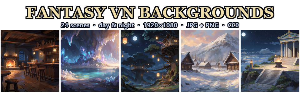 Fantasy Visual Novel Backgrounds — 48 Painted Scenes, Day & Night