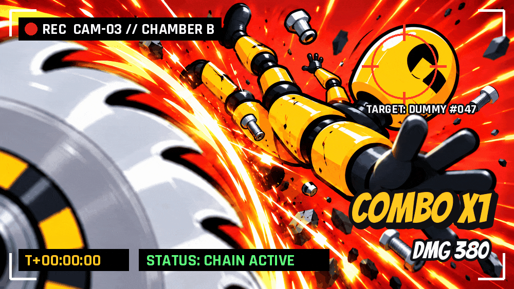 Test cam: crash-test dummy meets a buzzsaw, combo x12