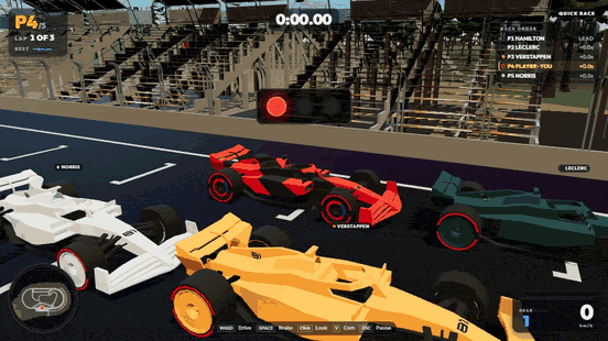 The start lights go from red to green and the cars accelerate off the grid
