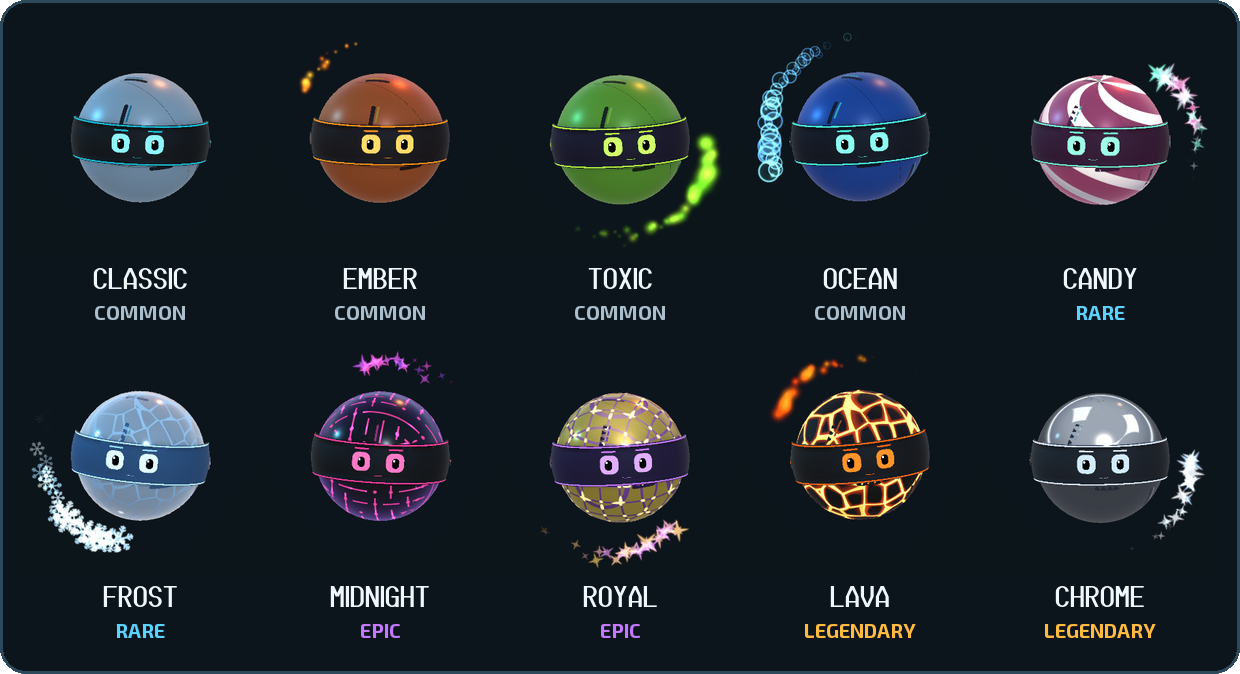 Ten ball skins from Classic to Chrome