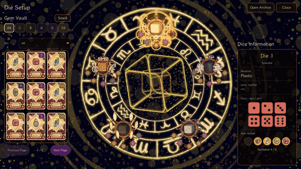 Equip a gem to customize a die in the MODice demo