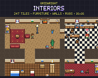 Gridwright Interiors: 16x16 Pixel Art House Tileset & Furniture (247 tiles)
