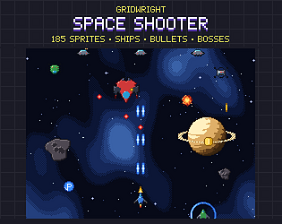 Gridwright Space Shooter: 16x16 Pixel Art Ships, Bullets & Explosions (185 sprites)