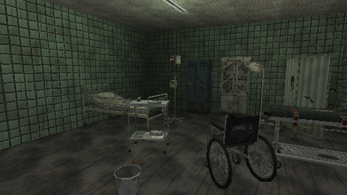 Hospital ward built with PSX Horror Props, rendered in PS1 style