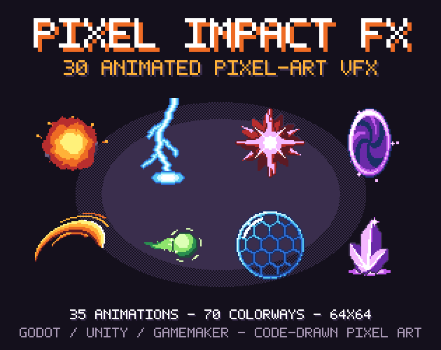 Pixel Impact FX: 30 Pixel-Art Combat & Magic VFX (64x64)
