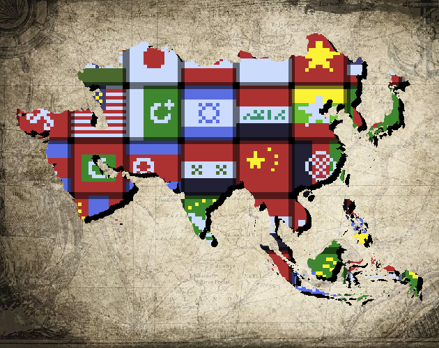 All Asia flags pixel art 16x16 by lukasfdahl