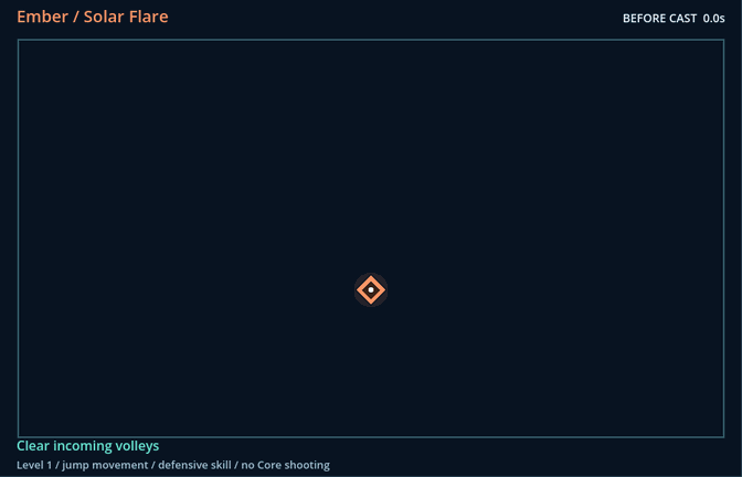 In-engine skill preview: Ember clears volleys, Bastion intercepts shots, and Bloom attracts loot and heals.