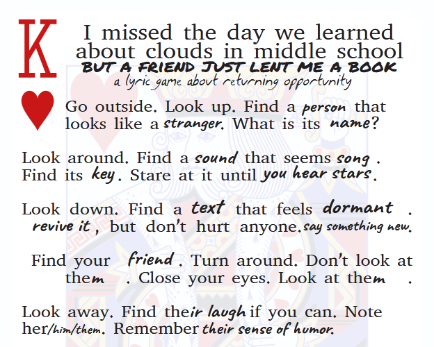 ...but a friend just lent me a book (A 52/52/52 Lyric Game Sequel)