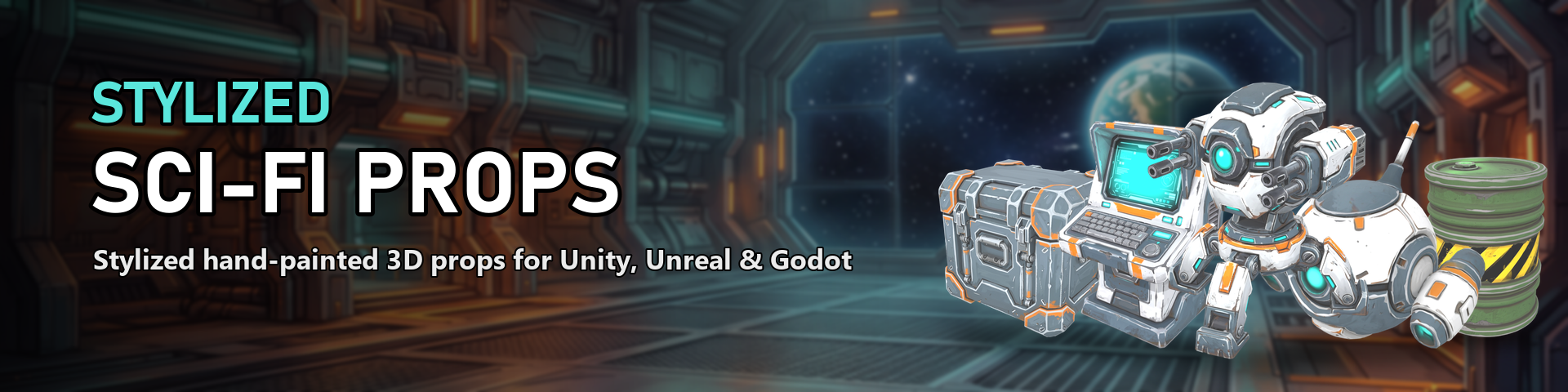 Stylized Sci-Fi Props – 16 Hand-Painted 3D Models