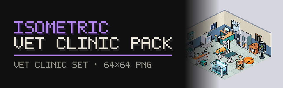 Isometric Vet Clinic Pack: 46 Sprites (24 Objects + Room Set)