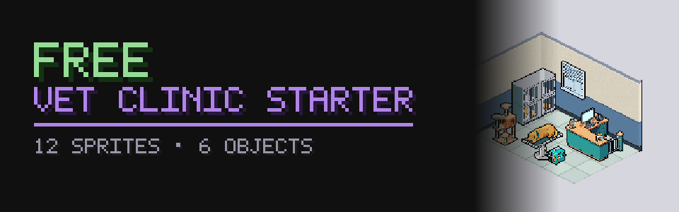 Isometric Veterinary Clinic Starter: 12 Free Sprites (6 Objects + Room Set)