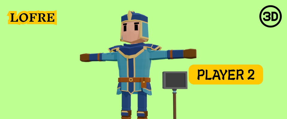 LOFRE: Player 2 – Free Low Poly Fantasy Warrior with Hammer | 3D Character