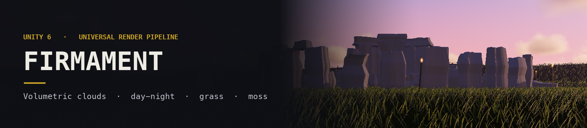 Firmament - Unity 6 URP Volumetric Sky, Grass & Moss: Day-Night Cycle, Weather, Hills