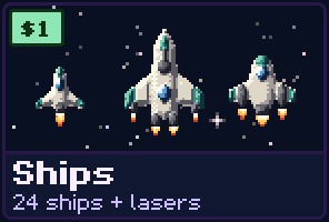 Cozy Space Ships: 24 free pixel spaceships