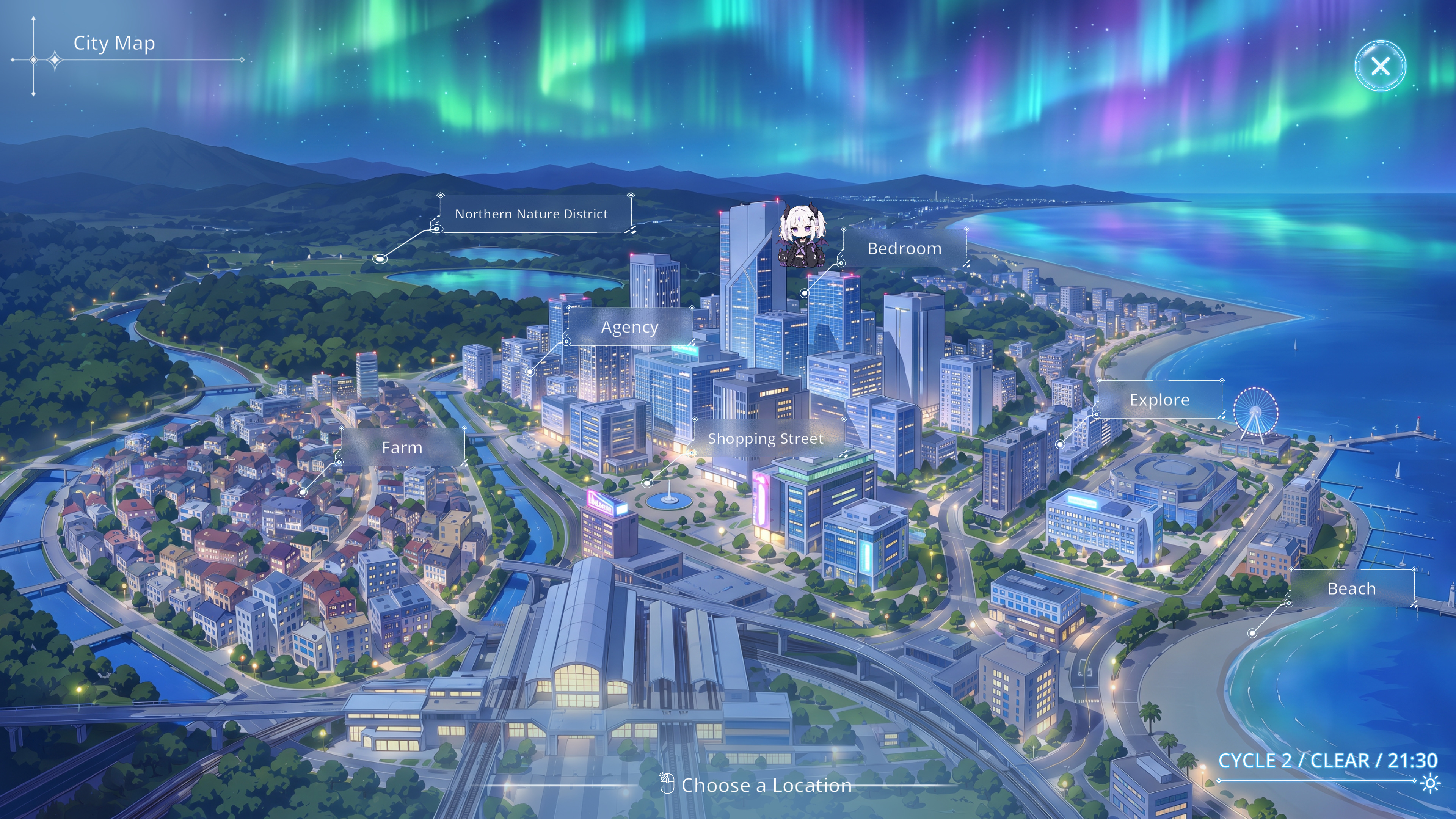 Daylight City and its different times of day.
