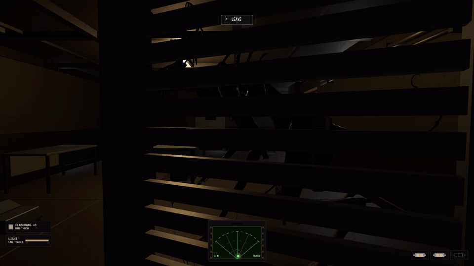 The player watches the creature pass from inside a locker