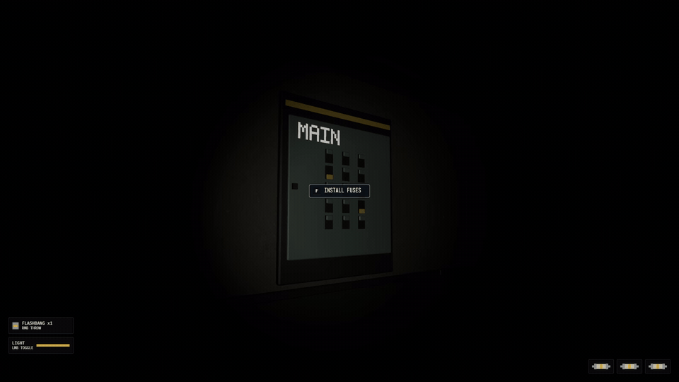 The player installs three fuses at the exit panel