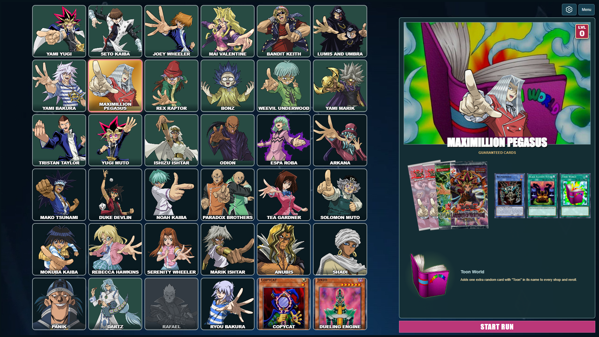 Character selection