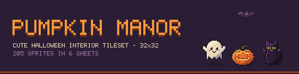 Pumpkin Manor – Cute Halloween Haunted House Interior Tileset [32x32]
