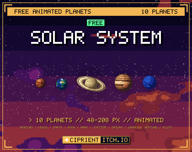 Free Pixel Solar System – animated pixel art pack by CipriEnt