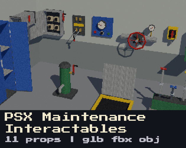 PSX Maintenance Interactables — 11 Props for Godot 4
