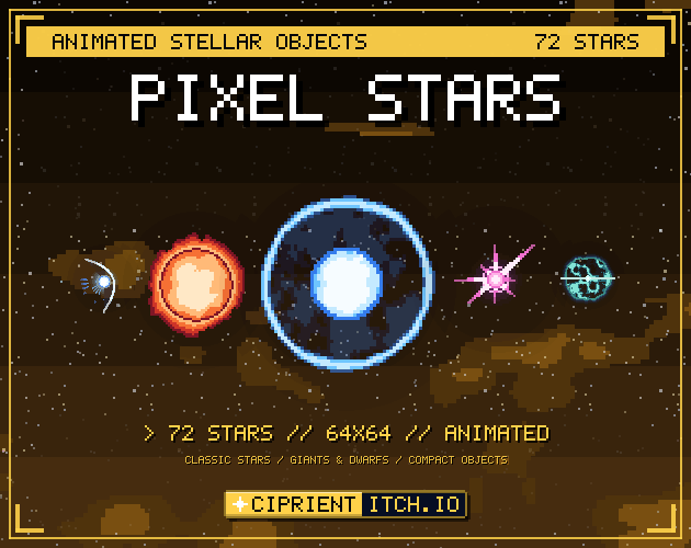 Pixel Stars and Stellar Objects – animated pixel art pack by CipriEnt