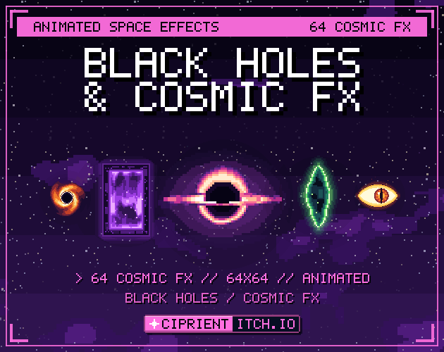 Pixel Black Holes and Cosmic FX – animated pixel art pack by CipriEnt