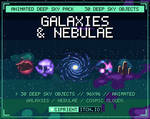 Pixel Galaxies and Nebulae – animated pixel art pack by CipriEnt